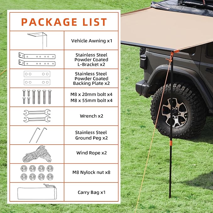 ALL-TOP Vehicle Awning 4.6'x8.2' Roof Rack Pull-Out Sun Shade UV50+, - Image 5