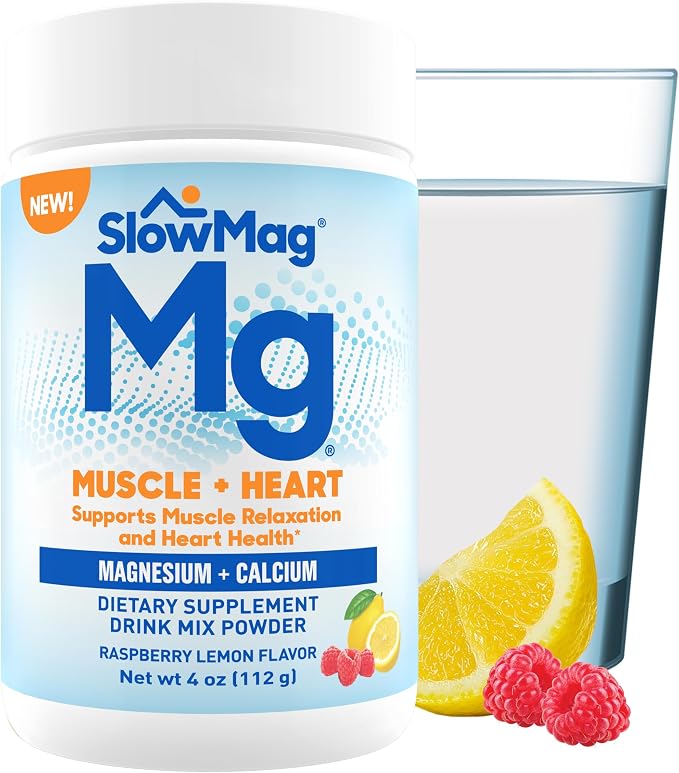 SlowMag® Magnesium Powder, Magnesium + Calcium Supplement Drink Mix, Raspberry by Slow-Mag