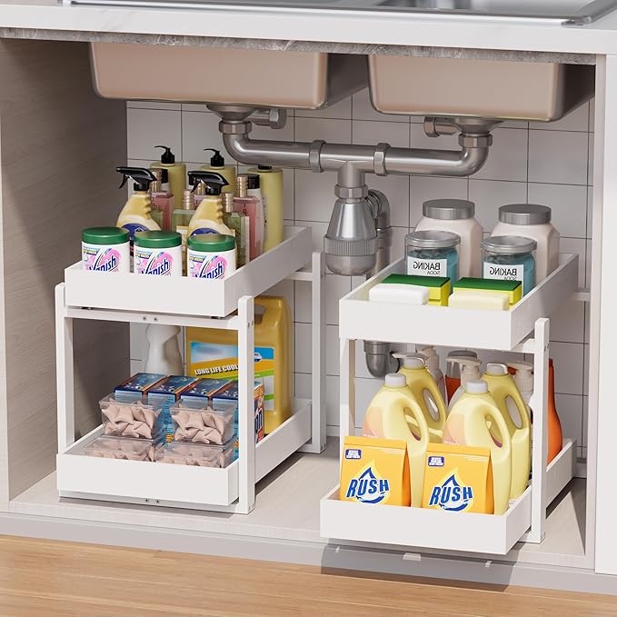 Bamboo Wood Under Sink Organizer 1 Pack, Pull Out Cabinet Organizer 2 Tier - Image 3