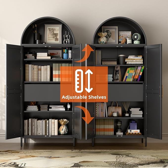 73'' Tall Metal Arched Cabinet, Modern Black Arch Bookshelf Display Cabinet - Image 4