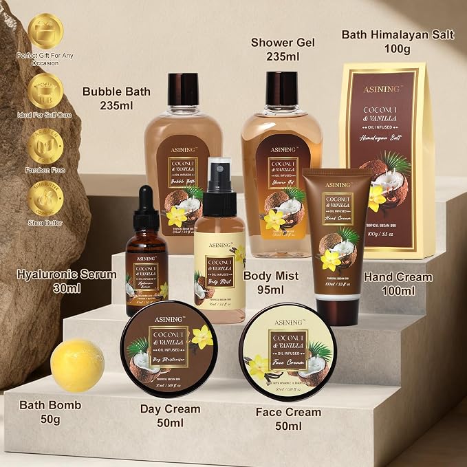 Spa Basket for Women, Coconut Vanilla Bath & Body Set, Christmas & Birthday Gift - Image 6