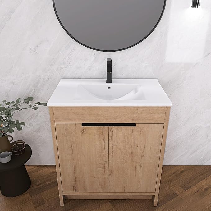 30 Inch Bathroom Vanity with Ceramic Sink, Freestanding Brown Bathroom Vanity - Image 6