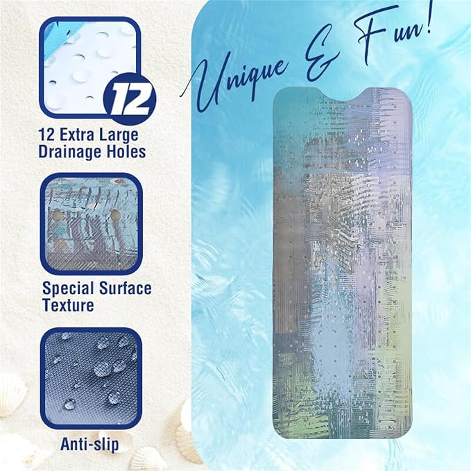 Turquoise Bathtub Mat Non Slip 40x16in Extra Long Anti Slip Bath Mat - Image 3