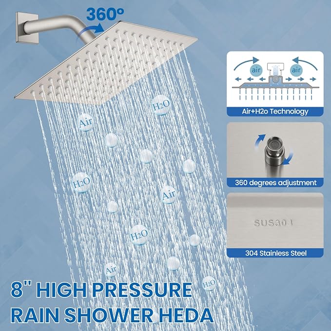 Airuida Shower Faucet Set Bathroom Rain Shower System SUS304 Stainless Steel - Image 8