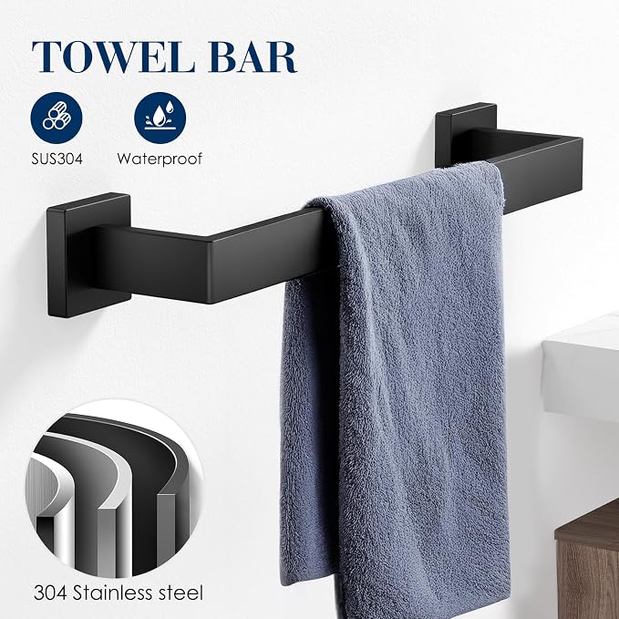 10-Pieces Towel Racks for Bathroom, Matte Black Bathroom Accessory Set - Image 2