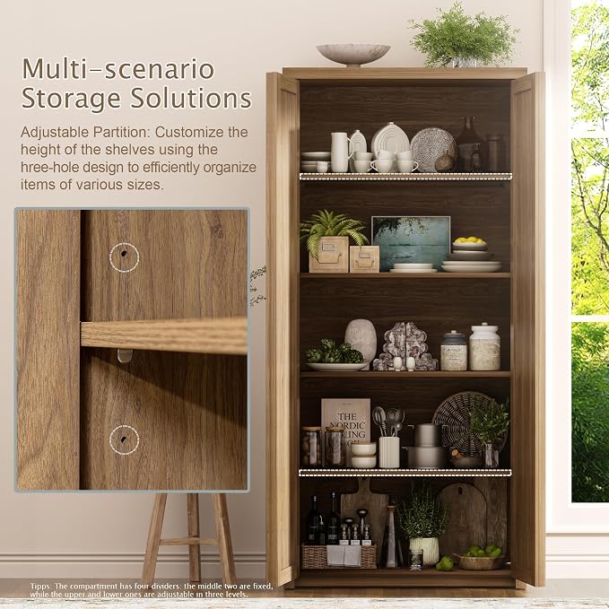 Yechen 67" Tall Kitchen Pantry Cabinet, Rattan Storage Cabinet - Image 4