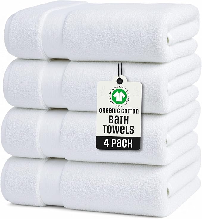 TOWELTIQUE- Organic Cotton Plush Bath Towels Pack of 4 GOTS & Oeko- TEX by Toweltique