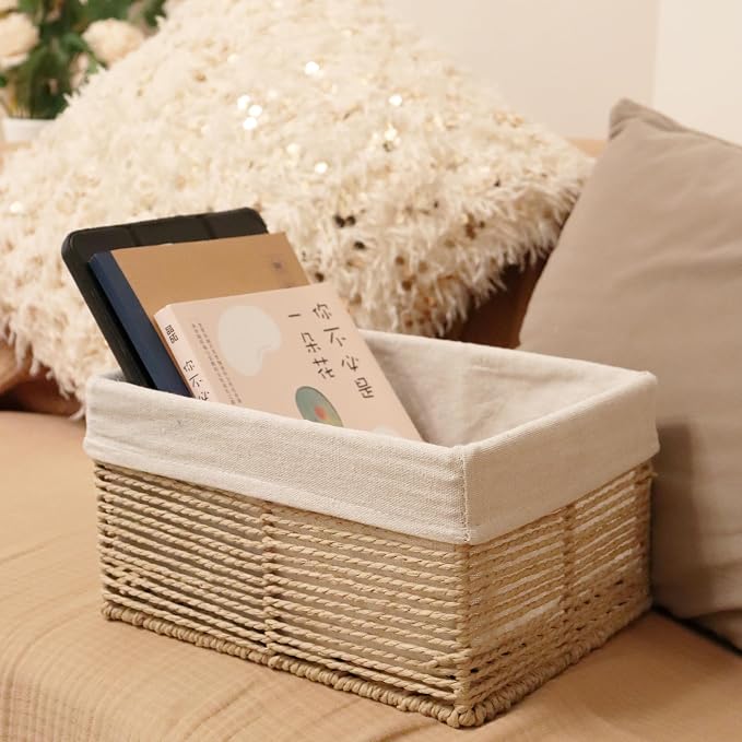GYASVWU Hand-Woven Paper Rope Storage Baskets, Rectangular Wicker Baskets - Image 7