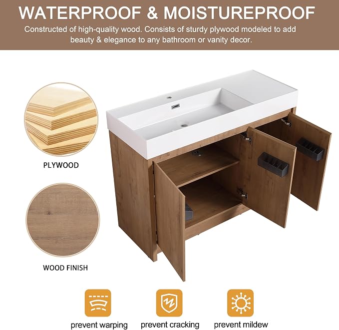 48 Inch Bathroom Vanity with Sink, Freestanding Bathroom Sink Cabinet Combo - Image 5