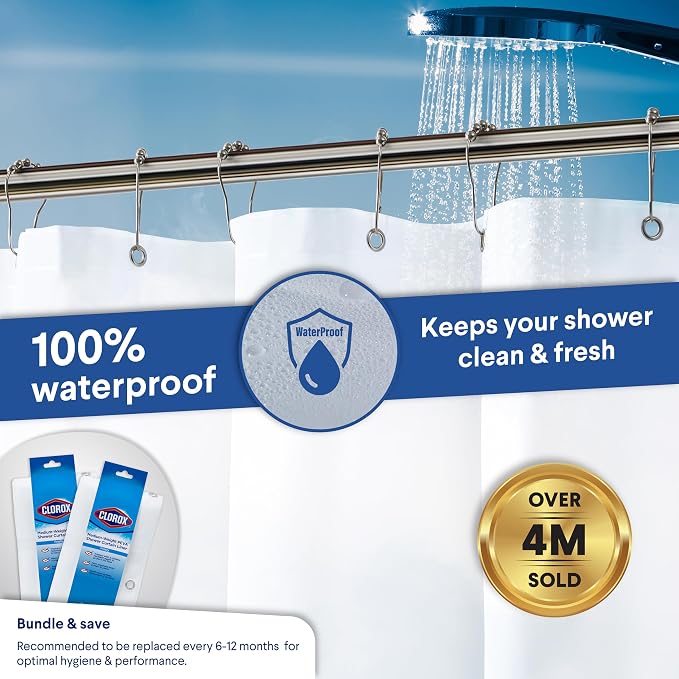 CLOROX Shower Curtain Liner, Premium Medium-Weight Durable Waterproof 6g PEVA - Image 6