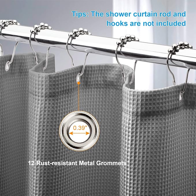 AmazerBath Grey Shower Curtain, Waffle Shower Curtain Gray, Premium Fabric - Image 4