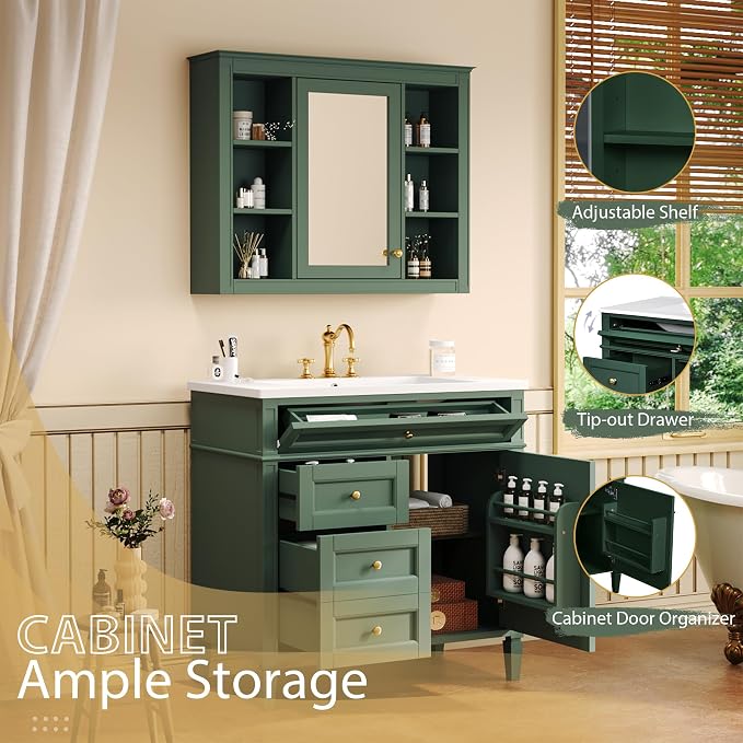 36" Bathroom Vanity with Matching Medicine Cabinet, Modern Sink Storage Cabinet - Image 5