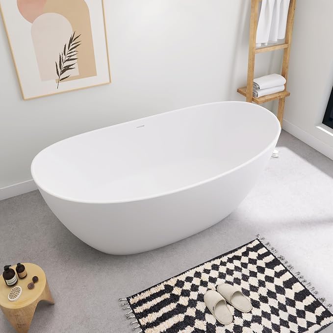 SJ STAR&JANE 65" Solid Surface Freestanding Bathtub Stone Resin Tub Oval Double - Image 8