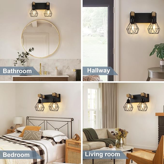 Farmhouse Vanity Light for Bathroom, 2-Light Wood Bathroom Vanity Light - Image 6