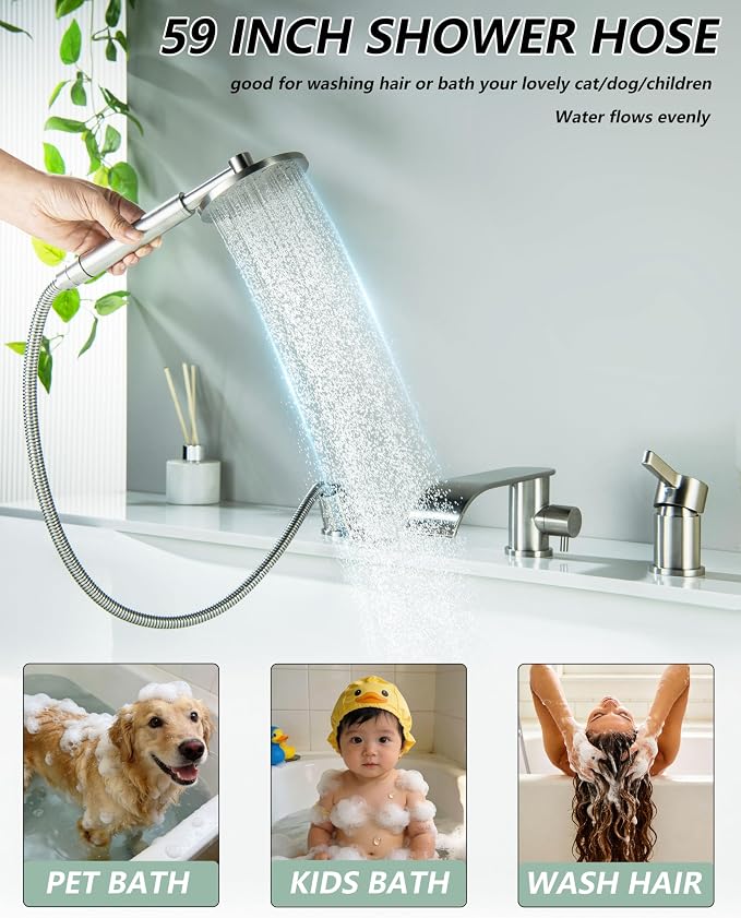 Roman Tub Faucet with Hand Shower, Deck Mount Bathtub Filler Faucet with Sprayer - Image 4