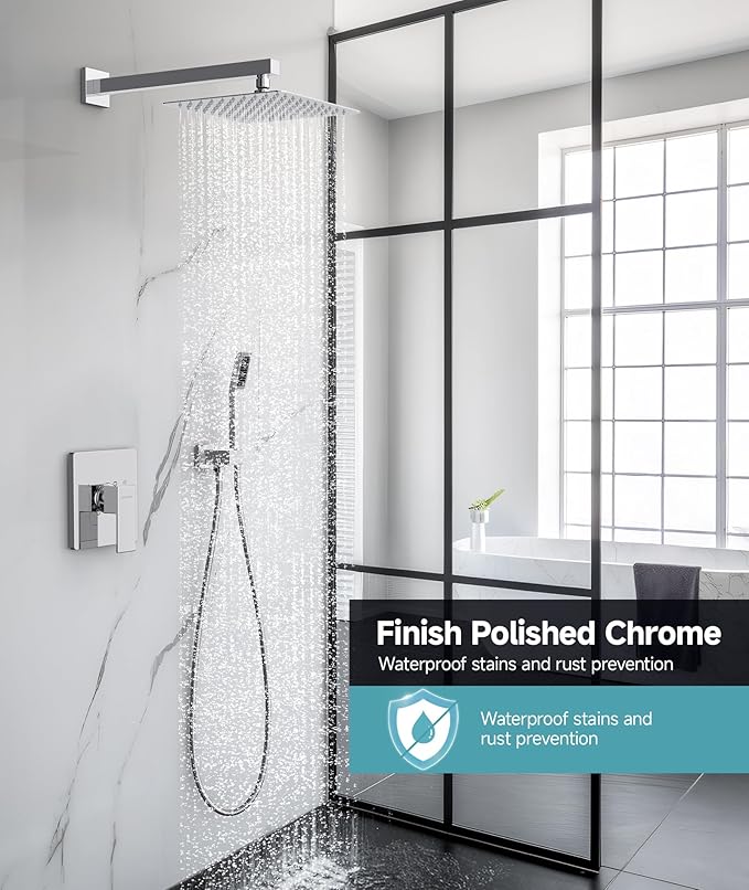 SR SUN RISE Shower System Bathroom 10 Inch Rainfall Shower Head & Handle Set - Image 2