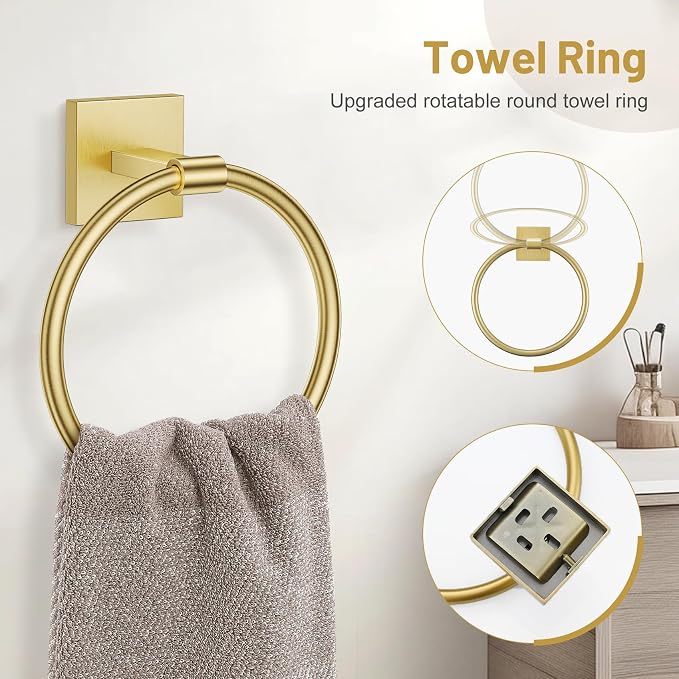 5 Pieces Brushed Gold Bathroom Hardware Set, SUS304 Stainless Steel Bathroom - Image 3