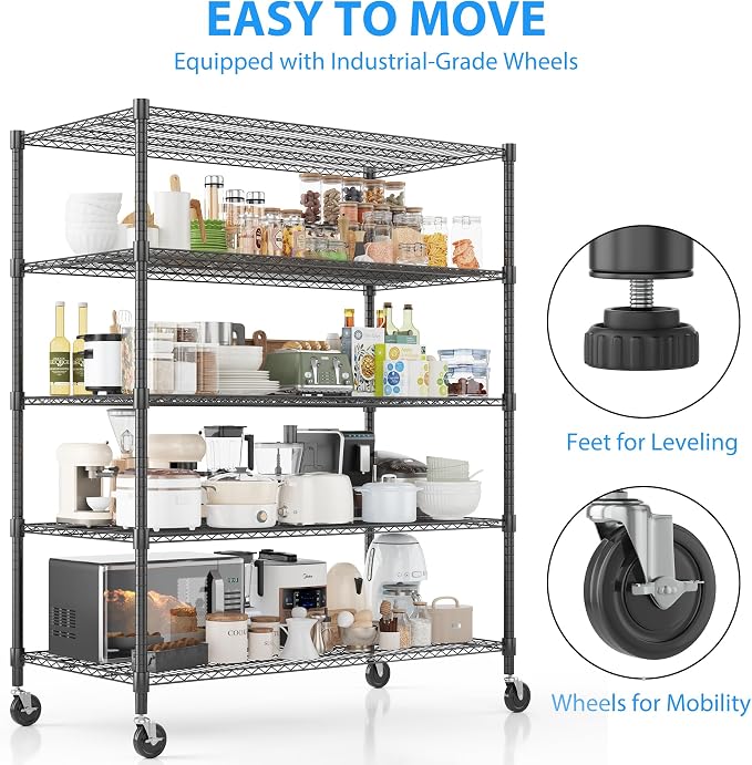 Homdox Heavy Duty Storage Shelves, 5 Tier Wire Shelving Unit - Image 6