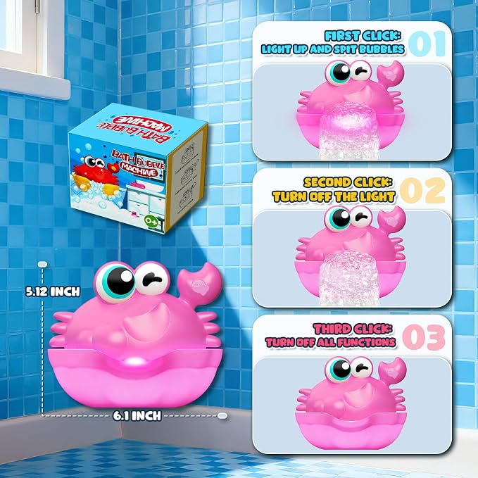 Bath Toys for Kids Ages 1-3, Light Up Baby Bath Toys Crab Bubble Maker - Image 7