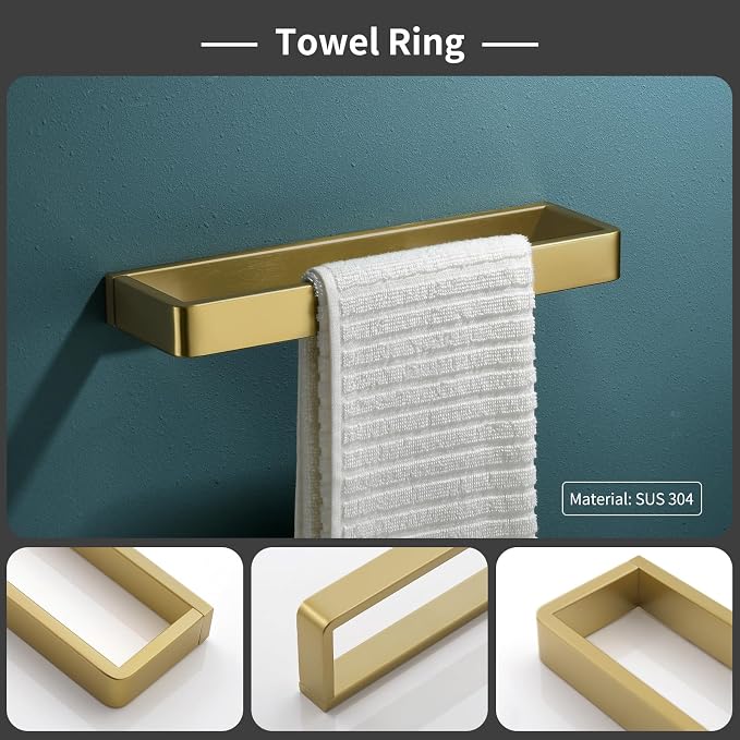 Bathroom Hardware Accessories Set Brushed Gold Towel Bar Set Square Bathroom - Image 3