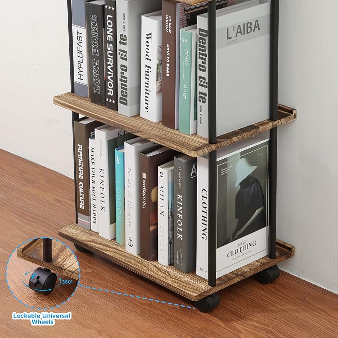 GETALL 5 Tier Bookshelf with Wheels, Tall Bookcase - Image 5