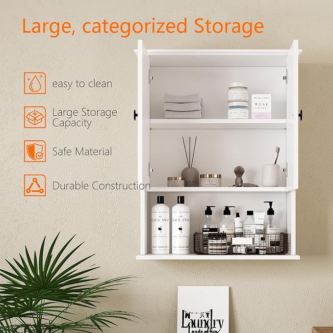 White Medicine Cabinet, 24x30 Inch Bathroom Cabinet Storage - Image 4