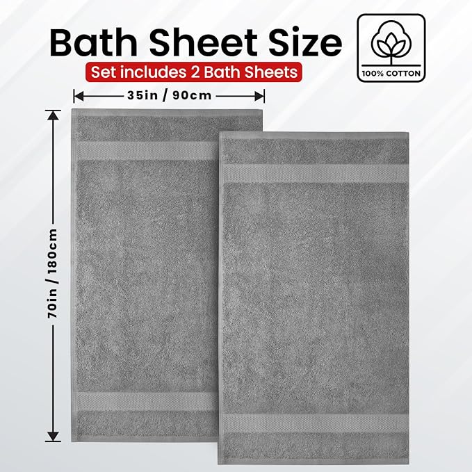 Infinitee Xclusives– Luxury Bath Sheets Towels – 2 Pack 600 GSM– 100% Ring Spun - Image 3