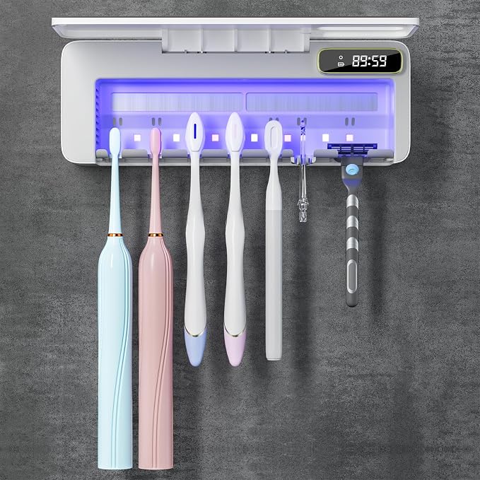 UV Toothbrush Sanitizer Holder for Bathrooms, 5+1+1 Slots Toothbrush Sanitizer by SwanKiss
