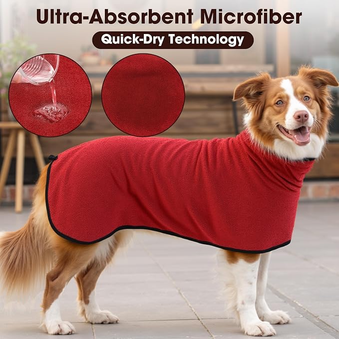 Microfibre Dog Bathrobe Towel Wrap Super Absorbent Dog Drying Coat Bath Robe - Image 4