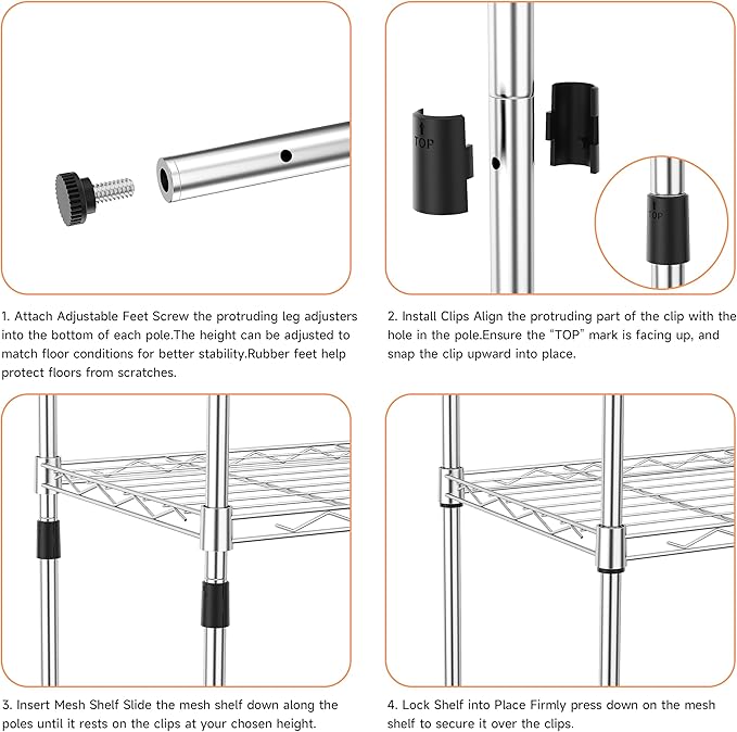 IZEUK 5 Tier Metal Wire Shelf Unit, Chrome Storage Rack Organizer - Image 5