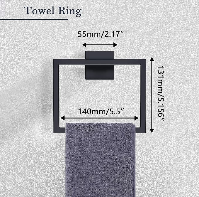 5-Pieces Matte Black Bathroom Hardware Accessories Set, SUS304 Stainless Steel - Image 3
