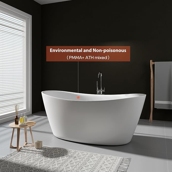 SJ STAR&JANE 65" Solid Surface Freestanding Bathtub Stone Resin Tub Oval Double - Image 7