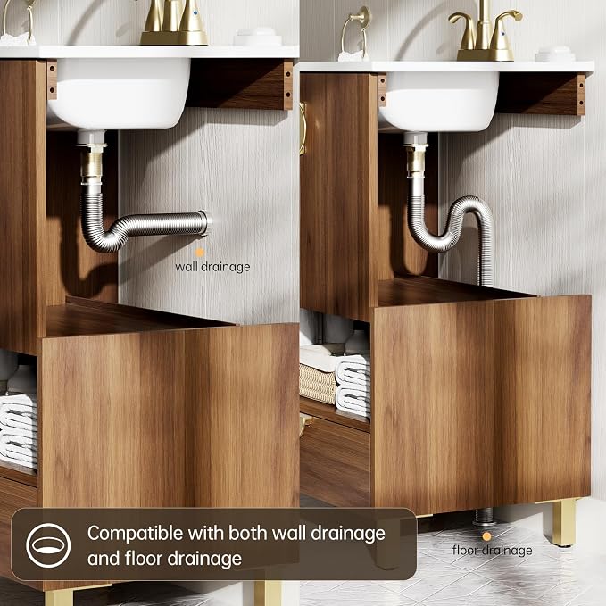 phiestina Walnut 24 Inch Bathroom Vanity, Fully Pre-Assembled Freestanding - Image 6