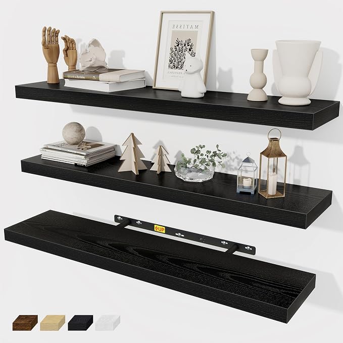 Fun Memories 32 Inch Floating Shelves Wall Shelf Set of 3, Farmhouse Home Decor by FunMemories
