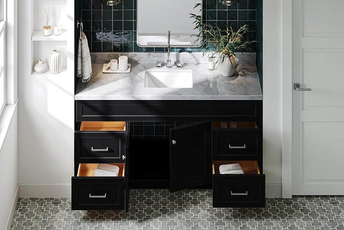 ARIEL Hamlet 67" Black Bathroom Vanity, 1.5" Edge Italian Carrara Marble - Image 3