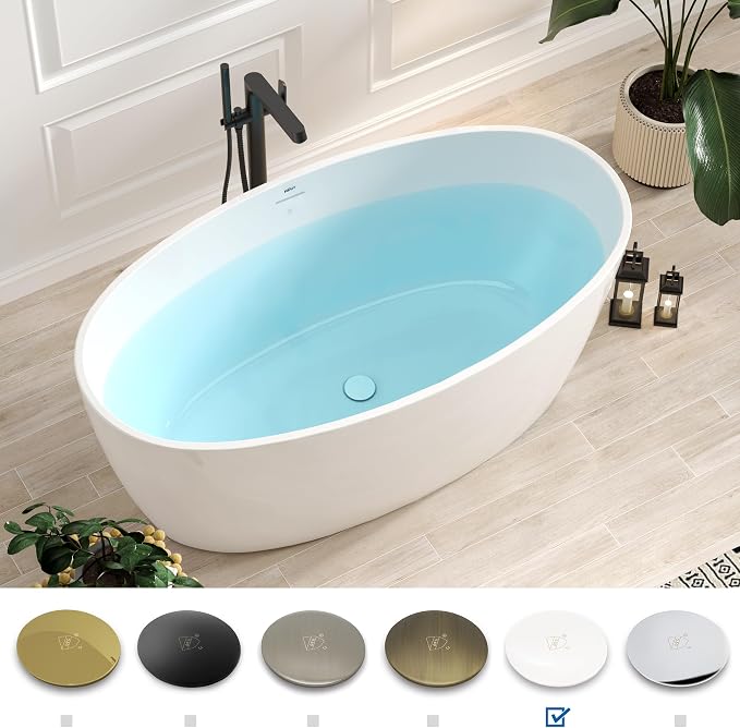 FerdY Tahiti 59" Acrylic Freestanding Bathtub, Elegant Oval Shape Bathtub - Image 4