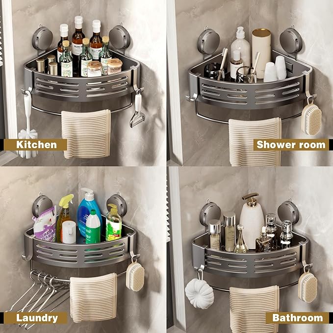 VOLPONE Corner Shower Shelf Suction Cup Shower Caddy Corner No Drilling - Image 5