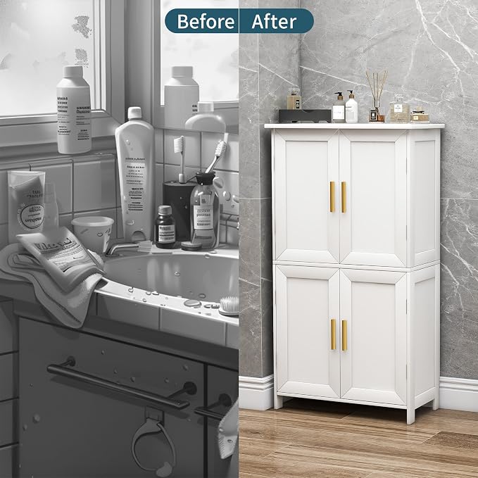 Bathroom Storage Floor Cabinet Freestanding Organizer - Image 4