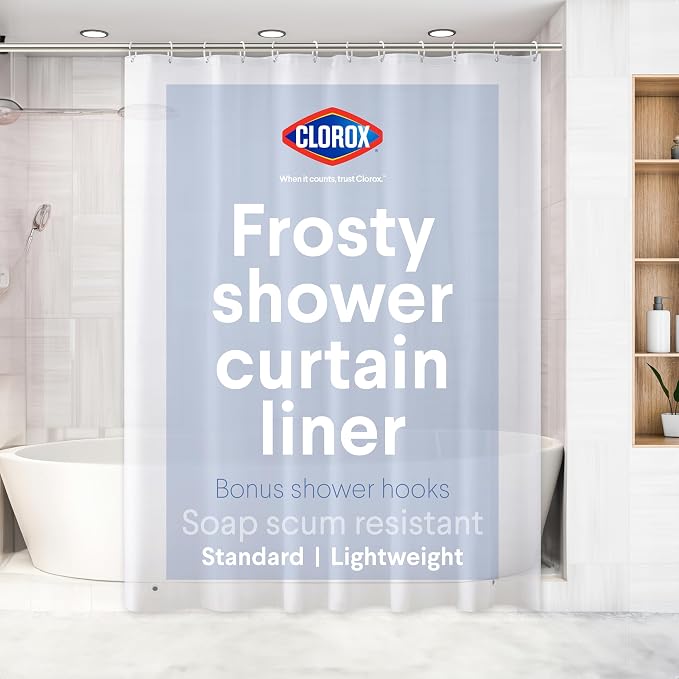 CLOROX Shower Curtain Liner & Hooks, Premium Lightweight Flexible Waterproof 4g by Clorox