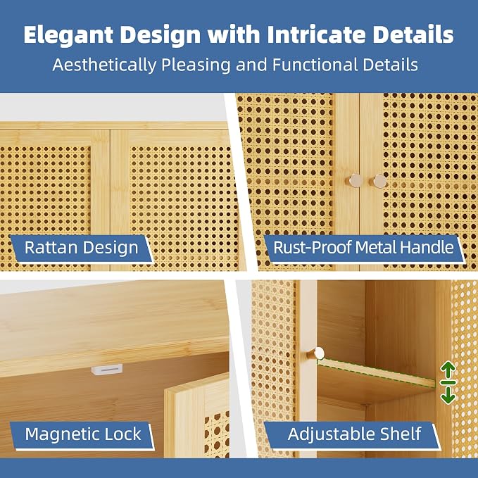 HITNET Bathroom Cabinet Wall Mounted, Rattan Medicine Cabinet, Bamboo Hanging - Image 5
