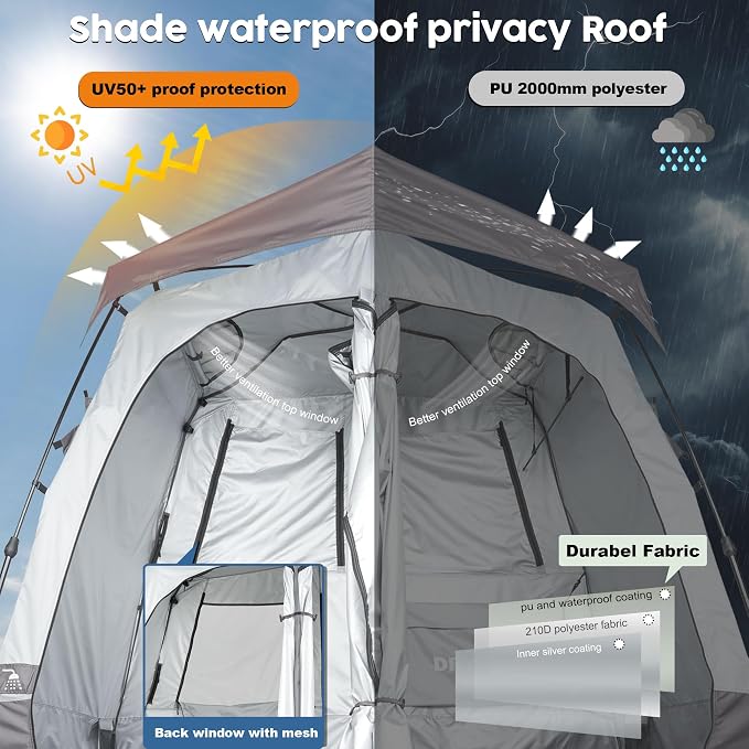 Camping Shower Tent Deluxe Changing Room Easy Set Up Privacy Shelter, Large - Image 5
