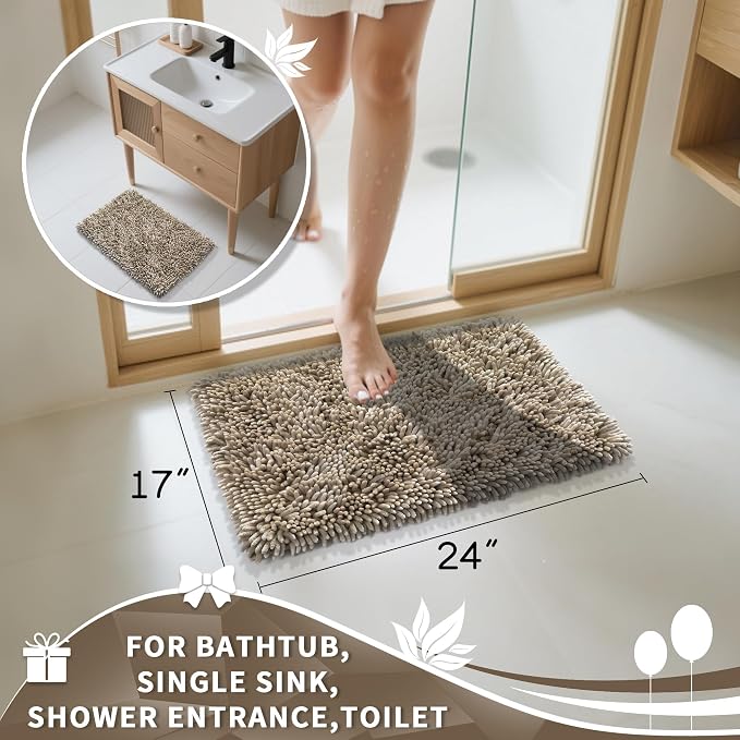 Yimobra Chenille Bathroom Rugs Non Slip, Extra Thick Soft Absorbent Bath Rug - Image 4