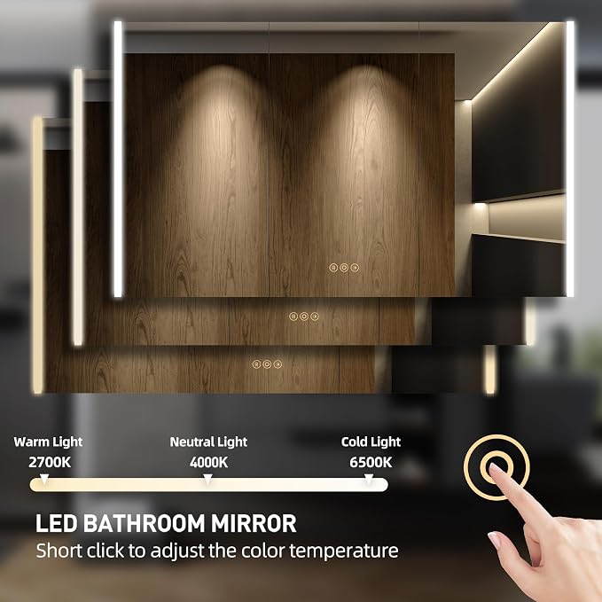 Medicine Cabinet with LED Lights and Mirror, 54 x 32 Inch Surface or Recessed - Image 4