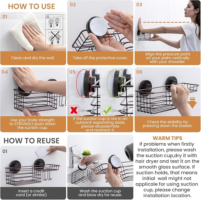 LEVERLOC Shower Caddy Suction Cup, Heavy Duty Bathroom Organizer - Image 7