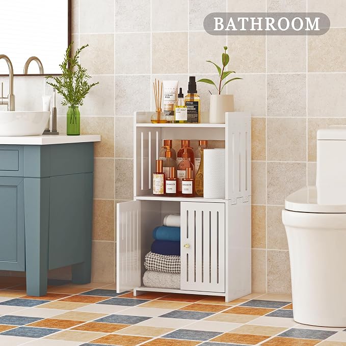 Bathroom Storage Cabinet, 3-Tier Small White Floor Cabinet Freestanding - Image 2