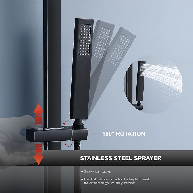 Outdoor Shower Kit, Solid Metal Tangular Outdoor Shower Faucet Fixtures - Image 6