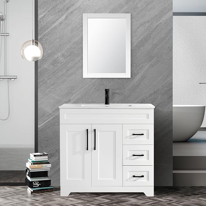 36” Bathroom Vanity Cabinet Without Sink, Modern White Bathroom Storage Cabinet - Image 2