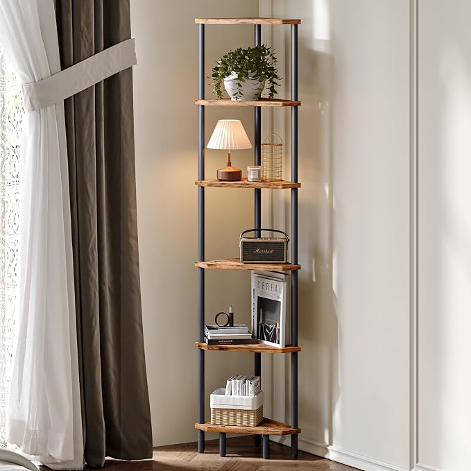 6 Tier Corner Shelf, 66.5'' Tall Standing Shelf, Narrow Display Shelf Stand - Image 2