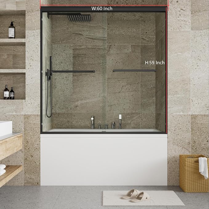 Shower Door 59" H x 60" W, Sliding Glass Design - Image 2