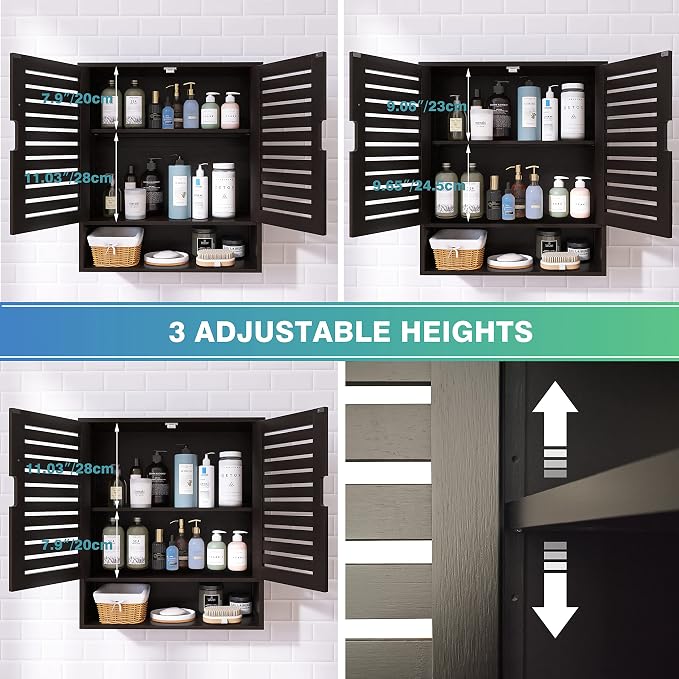 SMIBUY Bathroom Cabinet Wall Mounted, Bamboo Over-The-Toilet Storage Organizer - Image 7